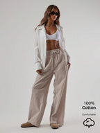 Calça fem com textura em linho