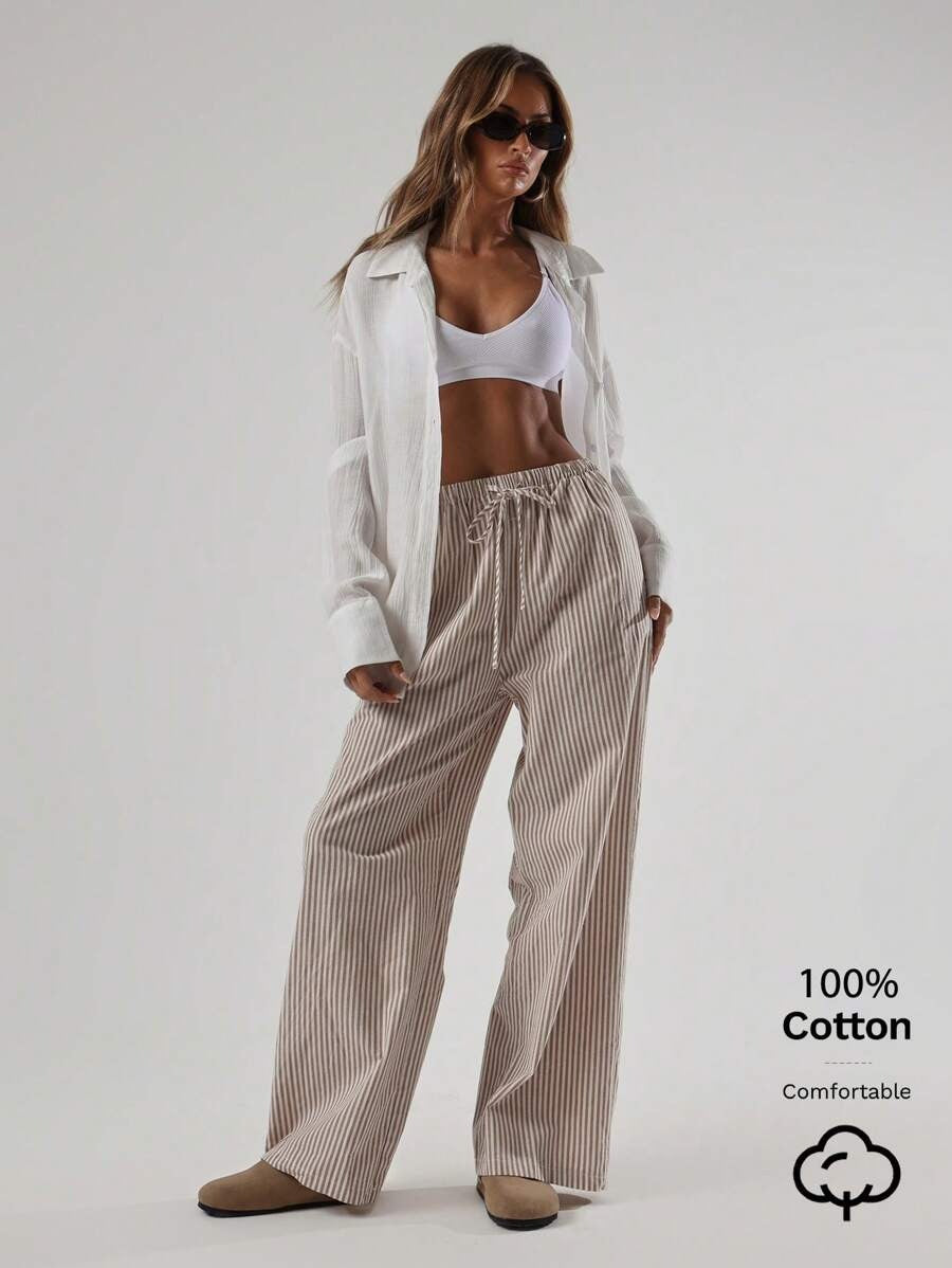 Calça fem com textura em linho