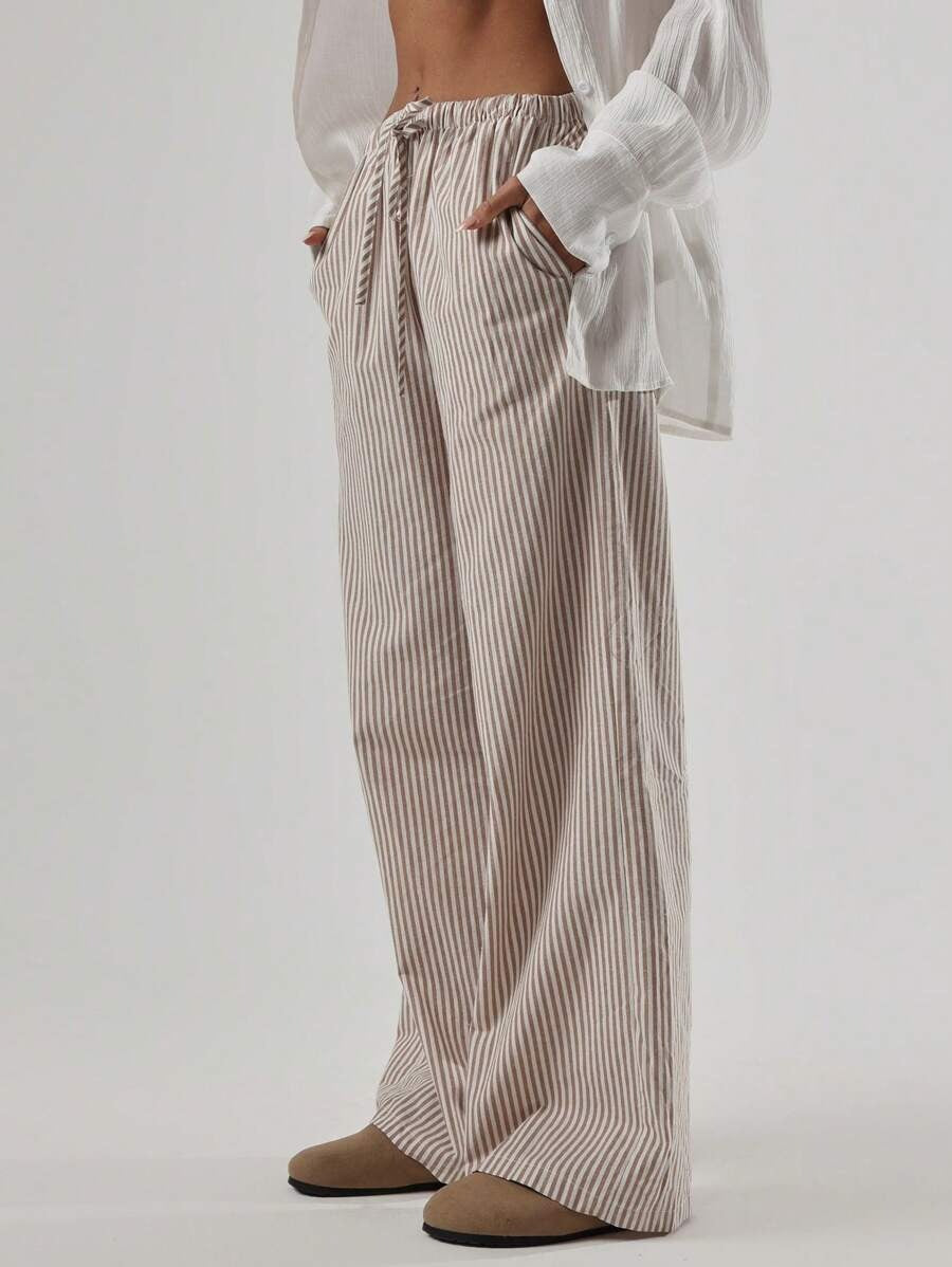 Calça fem com textura em linho