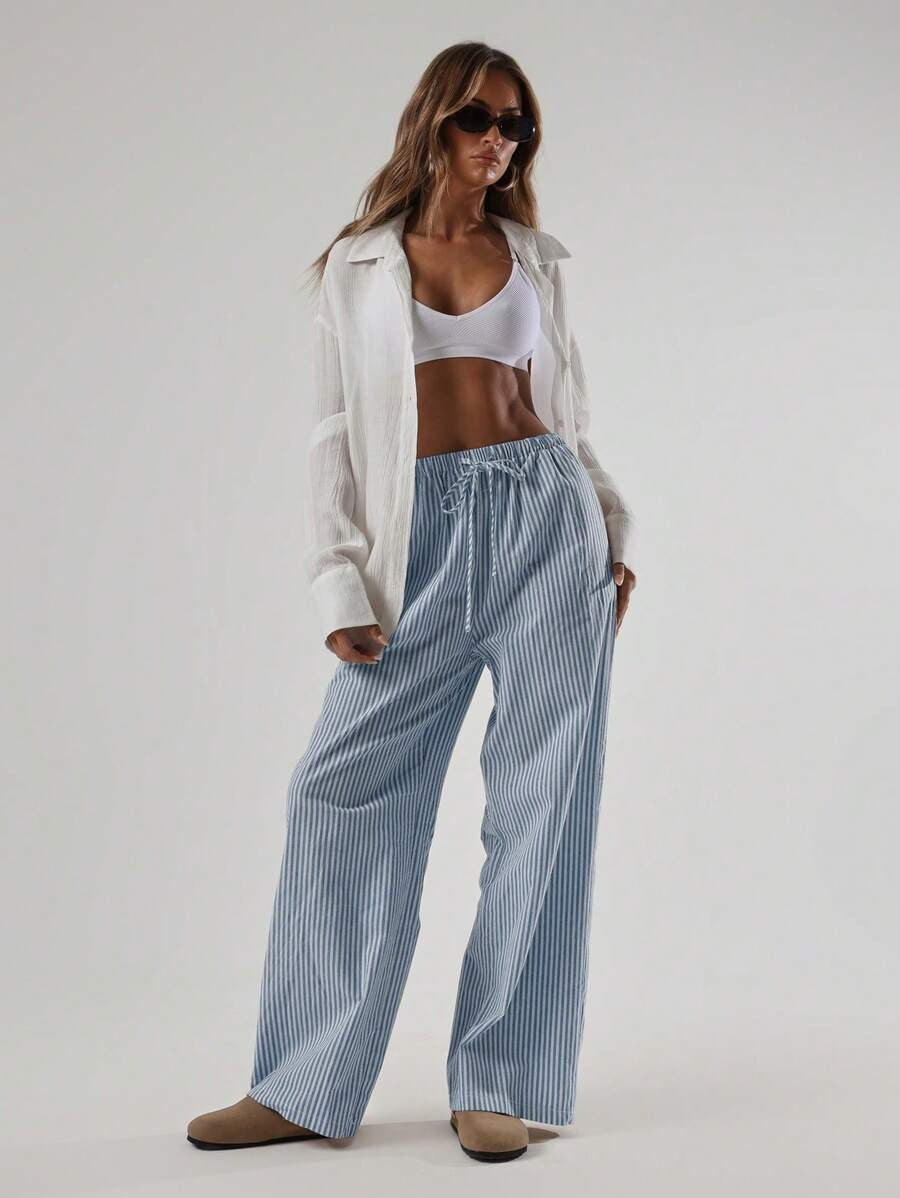 Calça fem com textura em linho