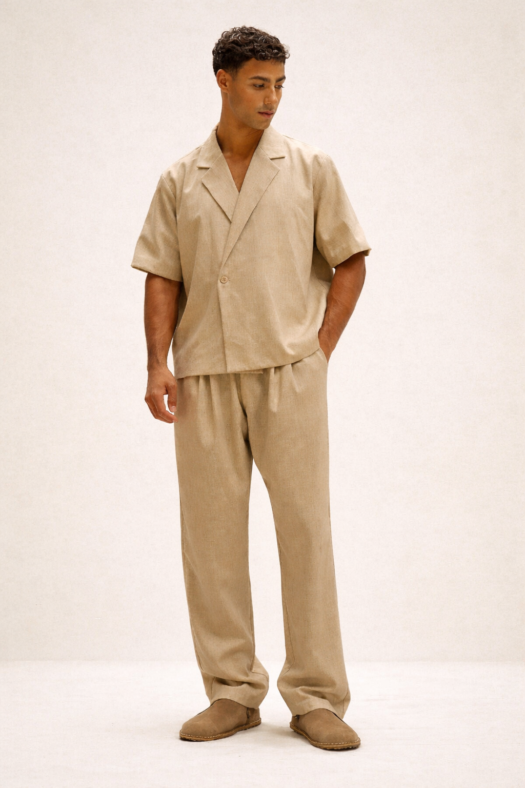 Calça reta masculina linho